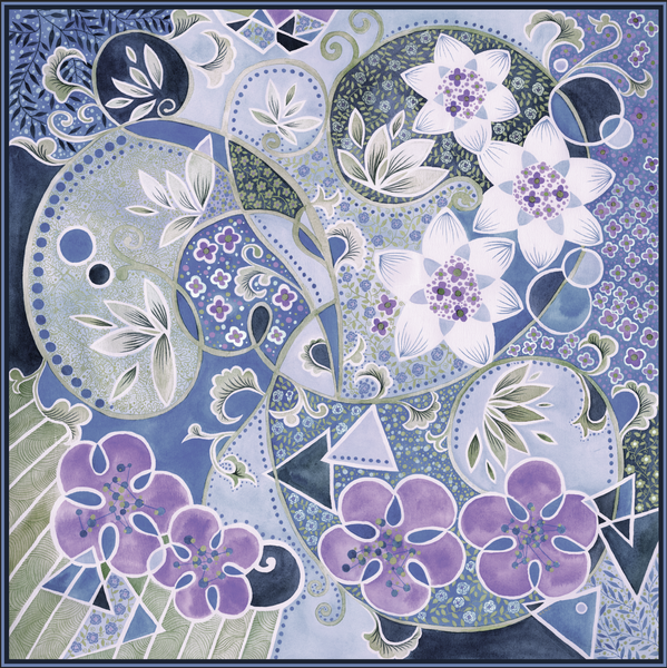 Porcelain-Inspired Silk Scarf – Hand-Painted Square Scarf