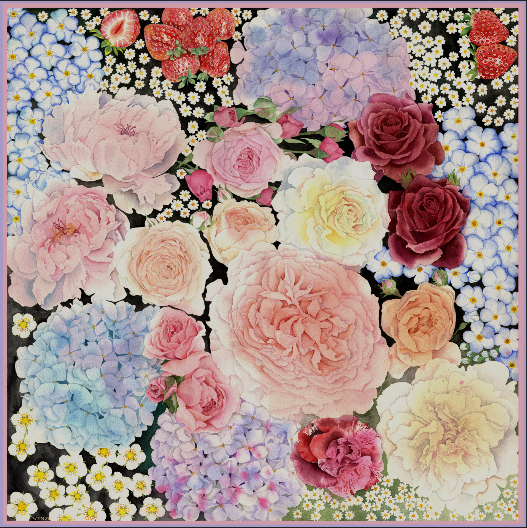 Garden Sonata| Designer Silk Scarf | Heavyweight | Double Sided