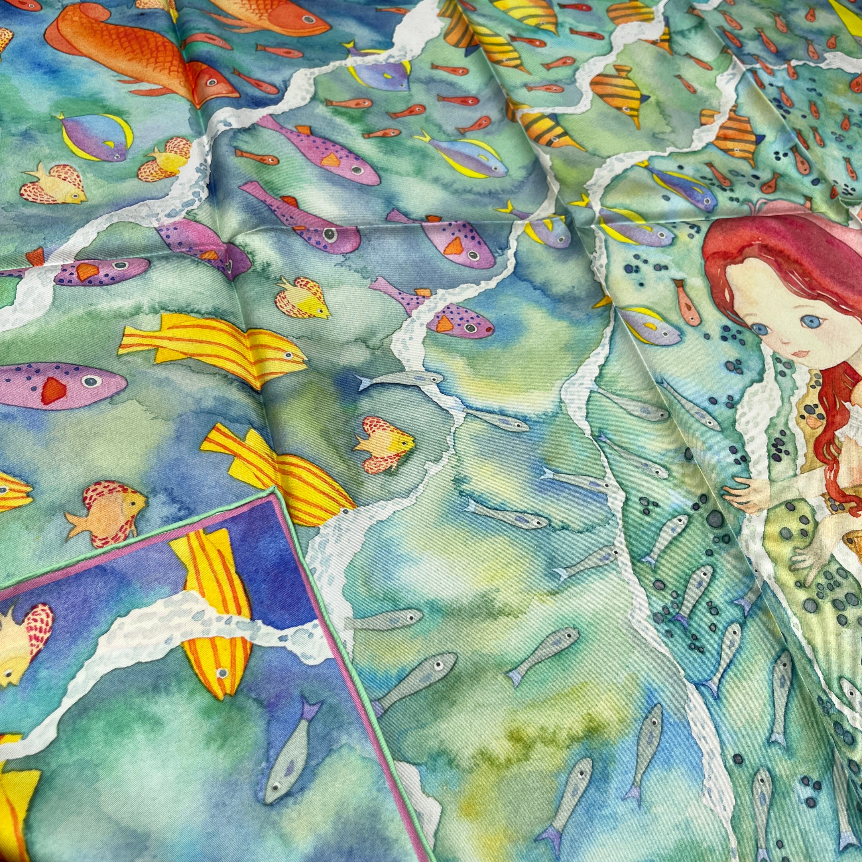 Aquatic Serenade | Designer Silk Scarf | Heavyweight | Double Sided
