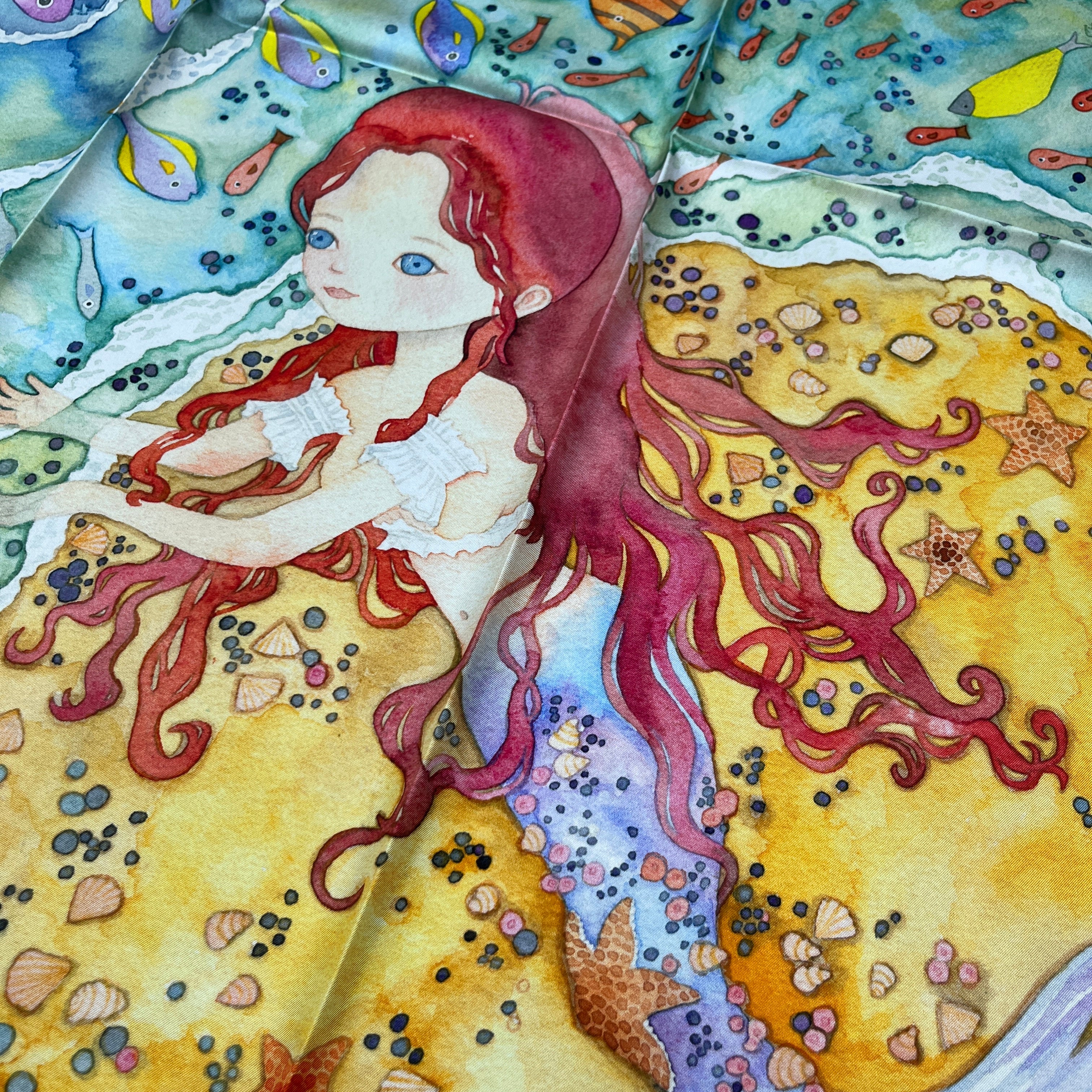 Aquatic Serenade | Designer Silk Scarf | Heavyweight | Double Sided