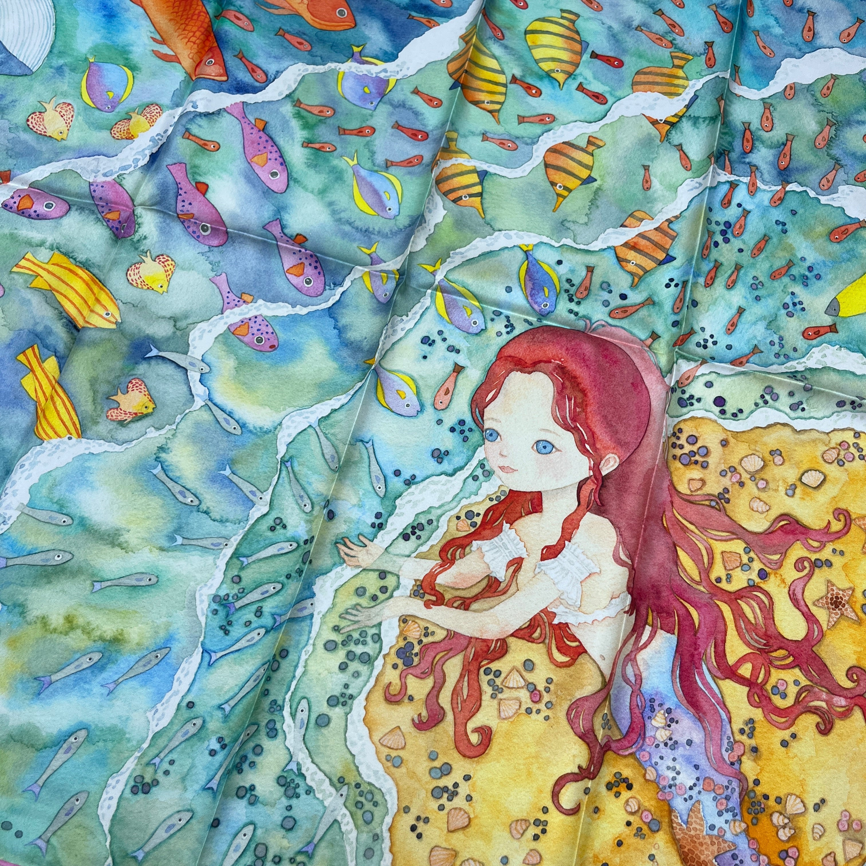 Aquatic Serenade | Designer Silk Scarf | Heavyweight | Double Sided