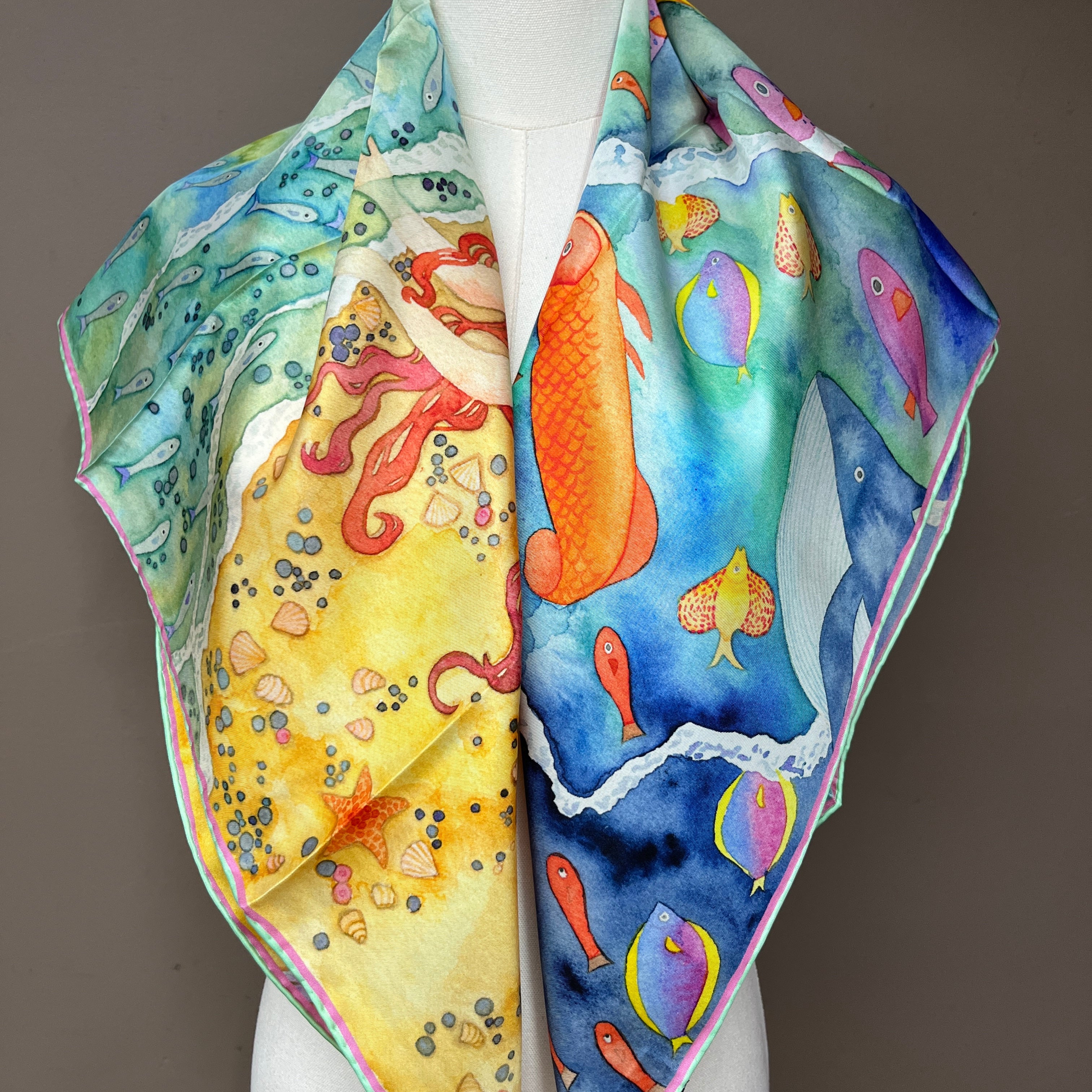 Aquatic Serenade | Designer Silk Scarf | Heavyweight | Double Sided