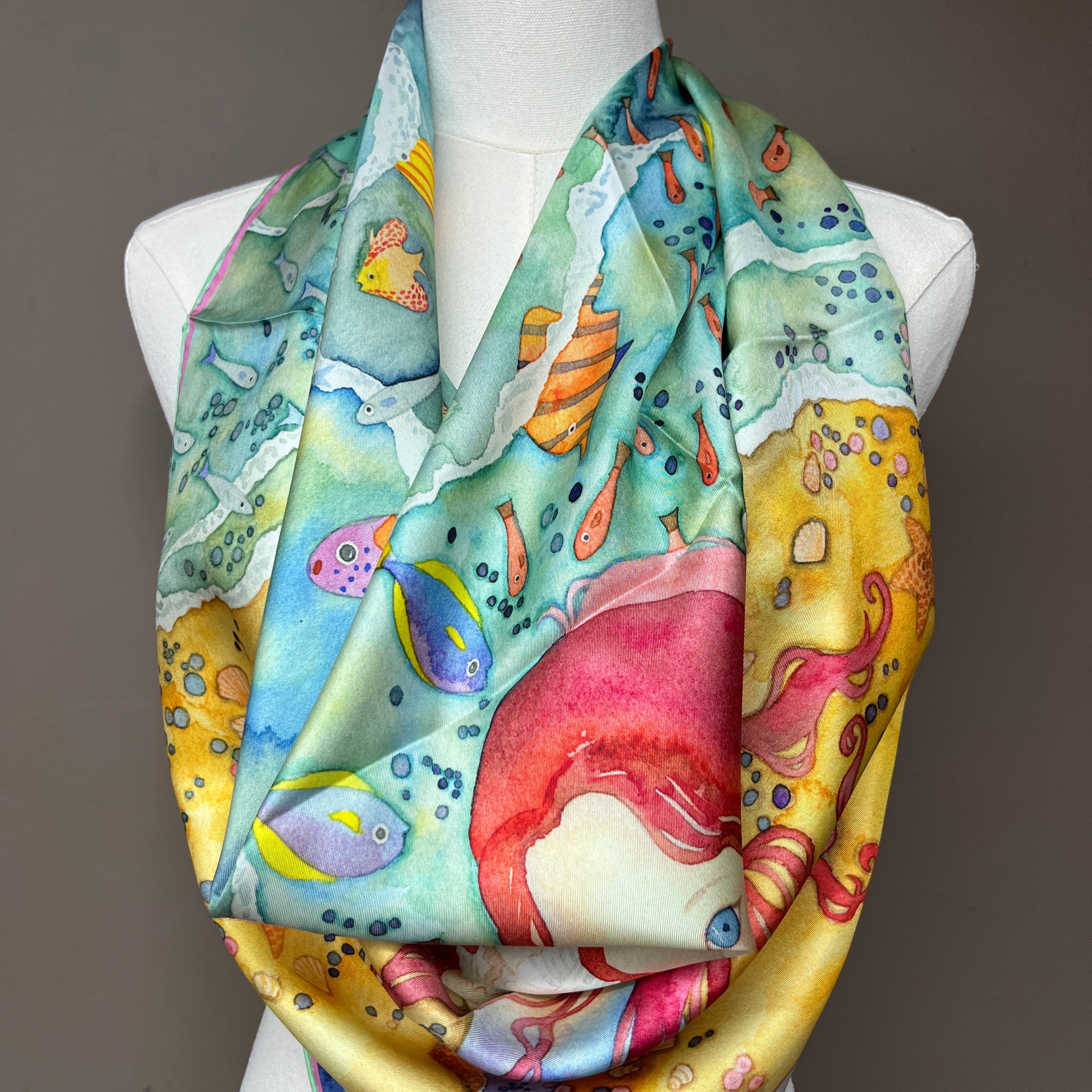 Aquatic Serenade | Designer Silk Scarf | Heavyweight | Double Sided