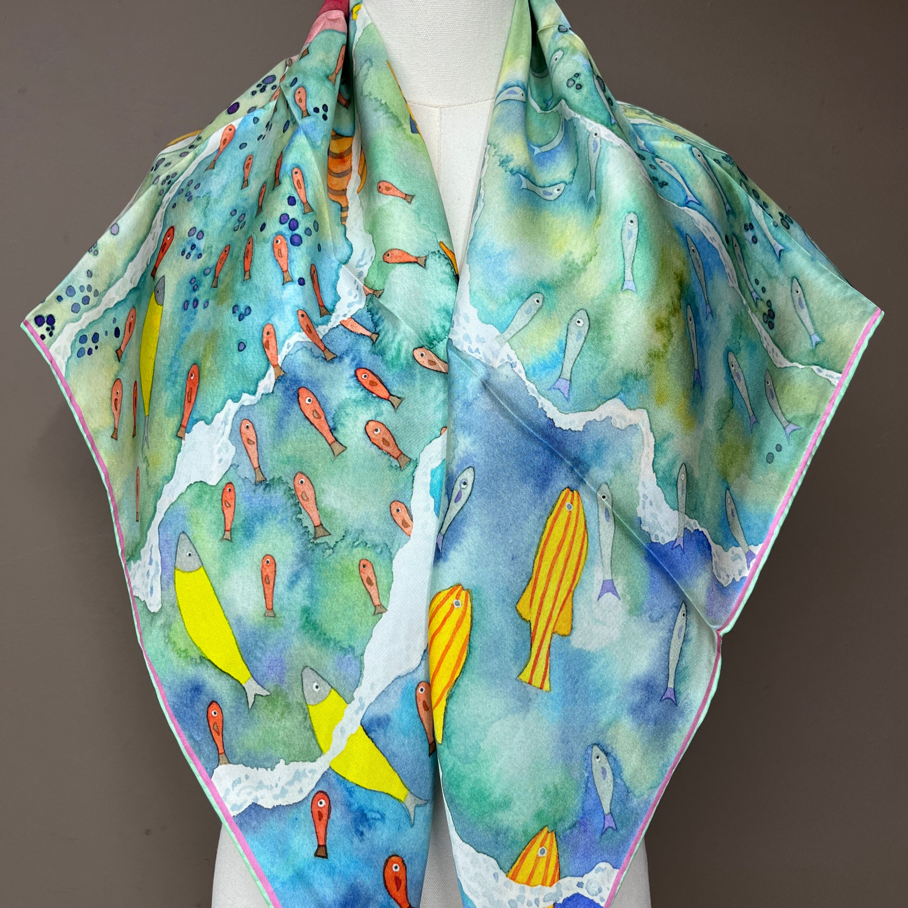 Aquatic Serenade | Designer Silk Scarf | Heavyweight | Double Sided