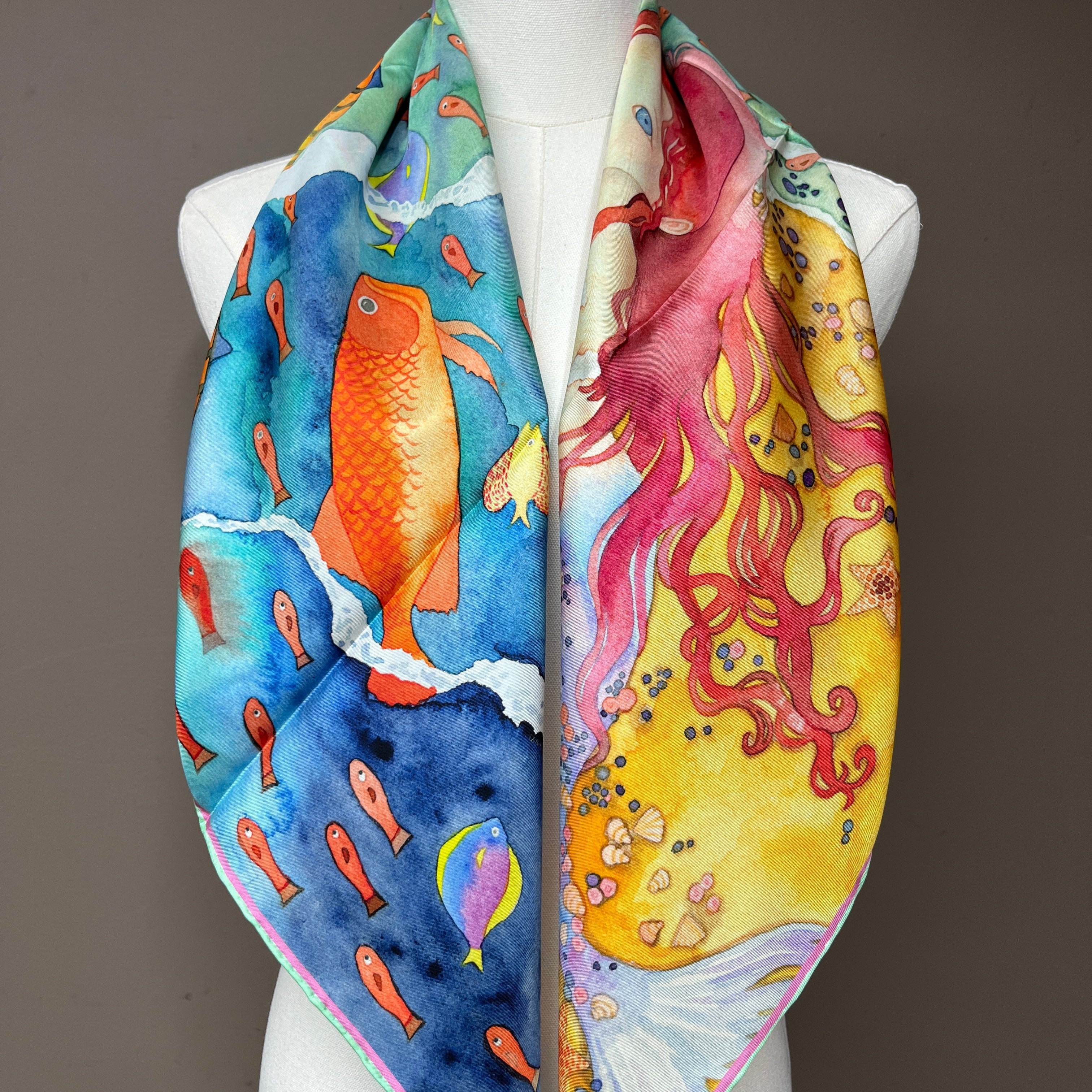 Aquatic Serenade | Designer Silk Scarf | Heavyweight | Double Sided