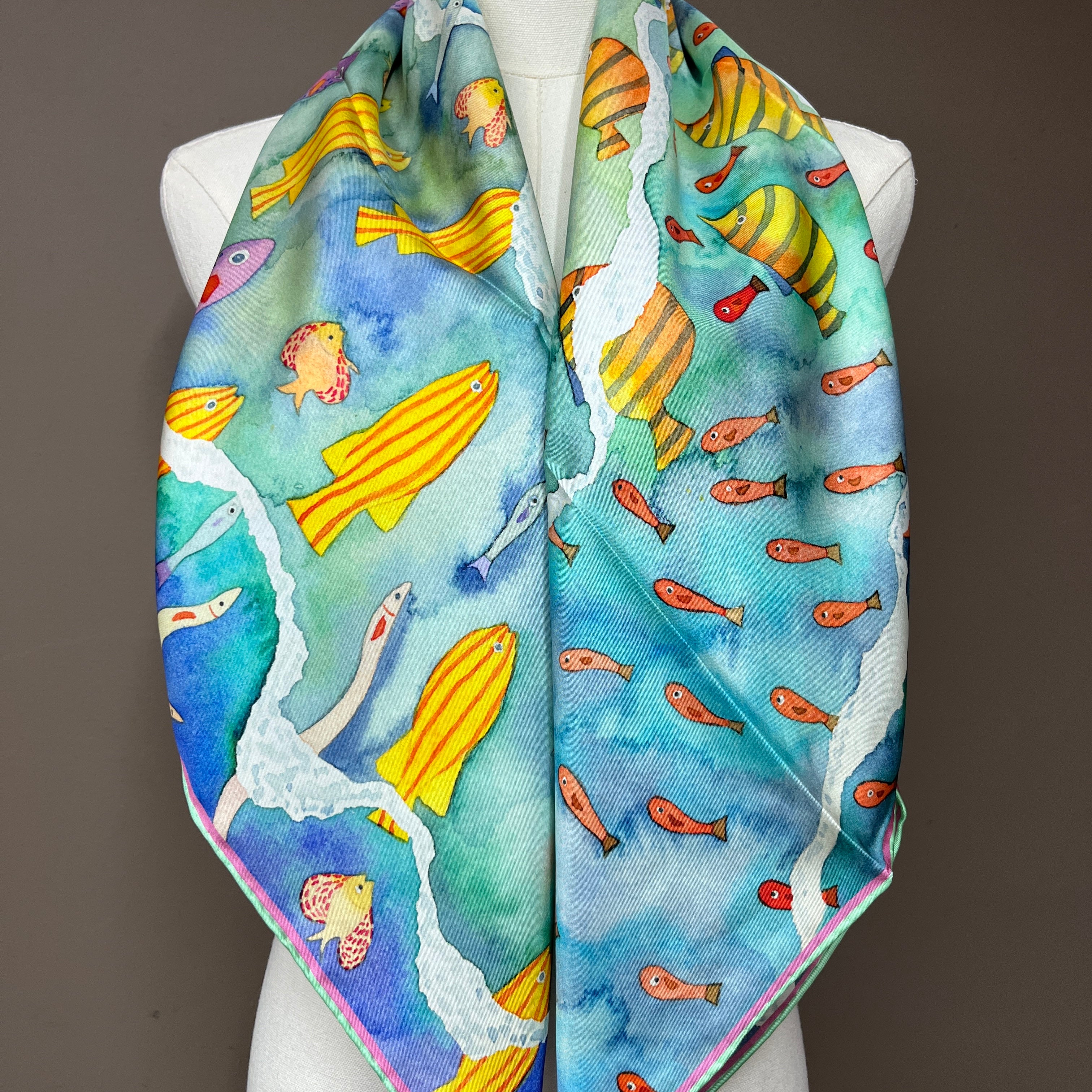 Aquatic Serenade | Designer Silk Scarf | Heavyweight | Double Sided