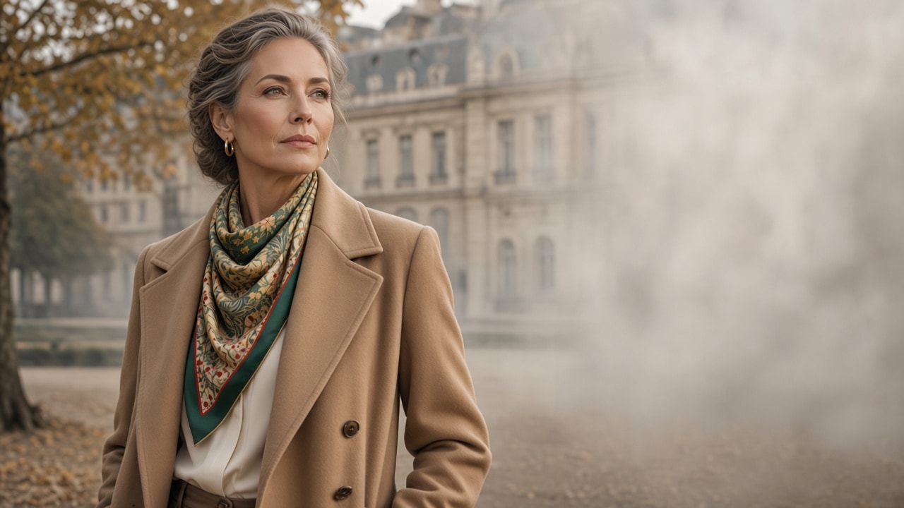 Wenzi silk scarf for autumn — Arboreal Reverie on mulberry silk, quiet luxury styling