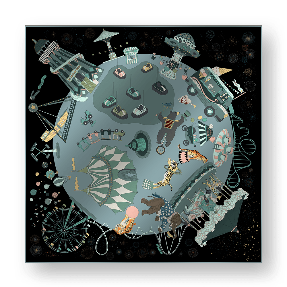 CARNIVAL WONDERLAND B - Double-Sided Hand-Painted Silk Scarf | 100% Mulberry Silk Head Wrap