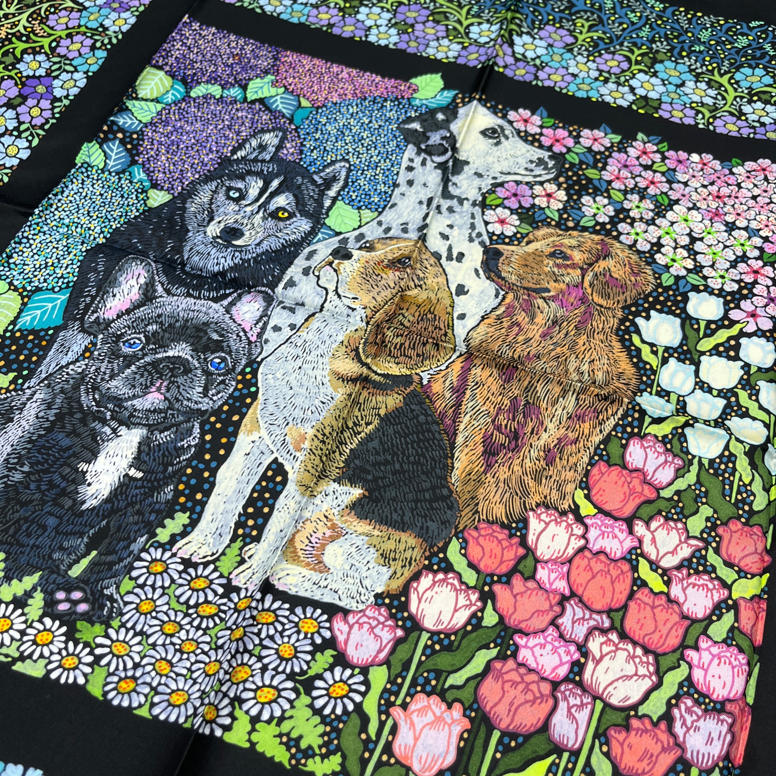 Whiskered Court: The Canine Chapter｜ Designer Silk Scarf | Heavyweight | Double Sided