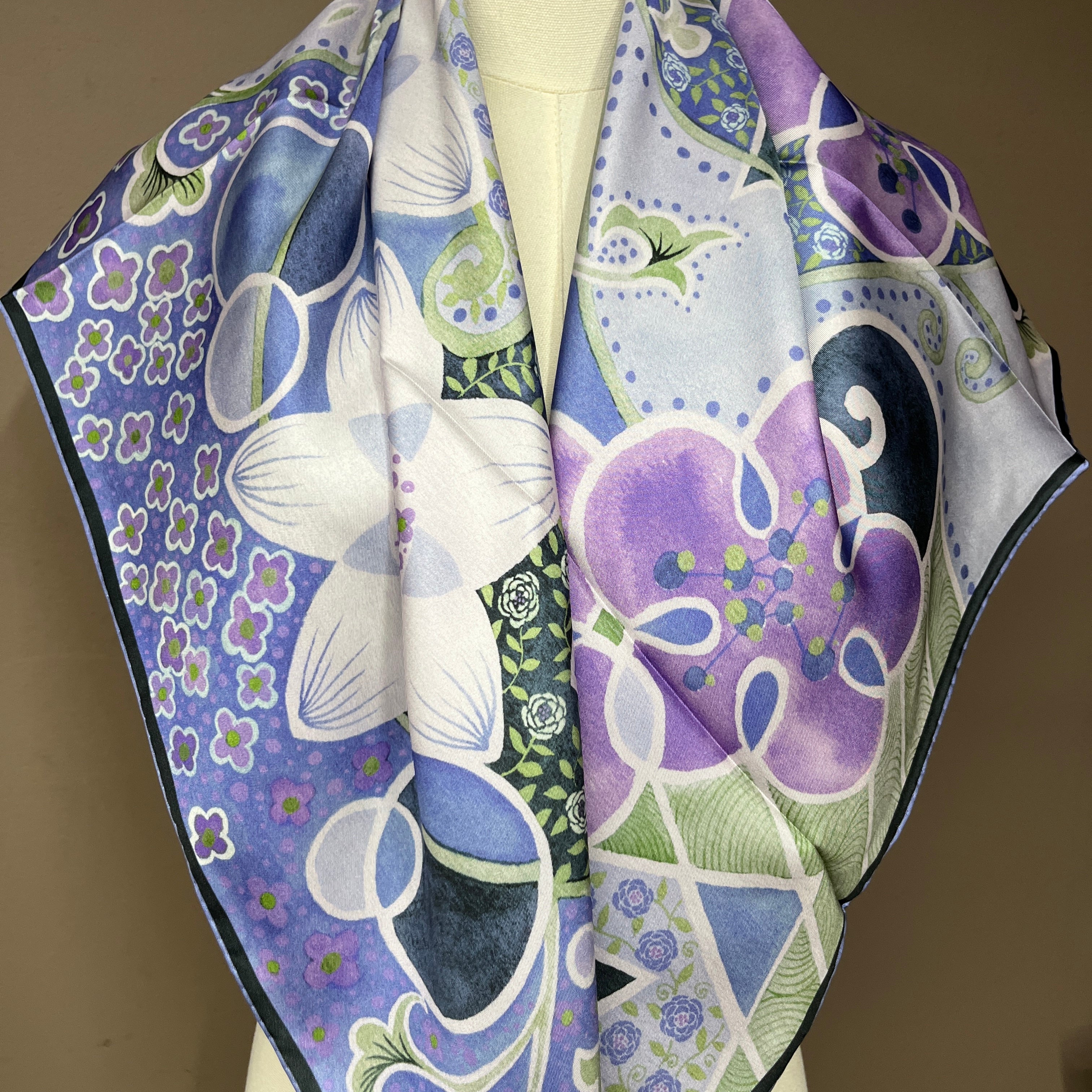 Rhythms of Bloom B｜ Designer Silk Scarf | Heavyweight | Double Sided