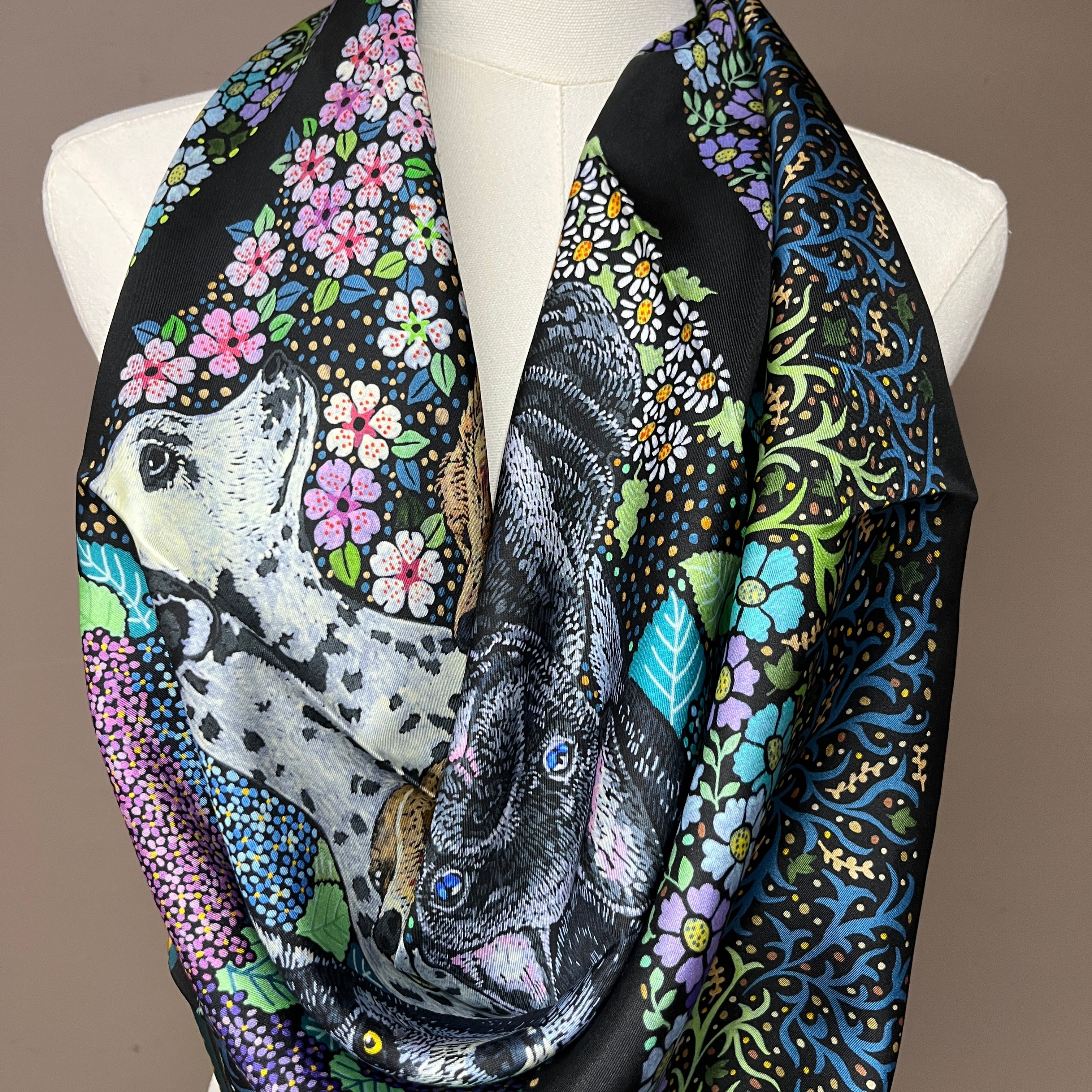 Whiskered Court: The Canine Chapter｜ Designer Silk Scarf | Heavyweight | Double Sided