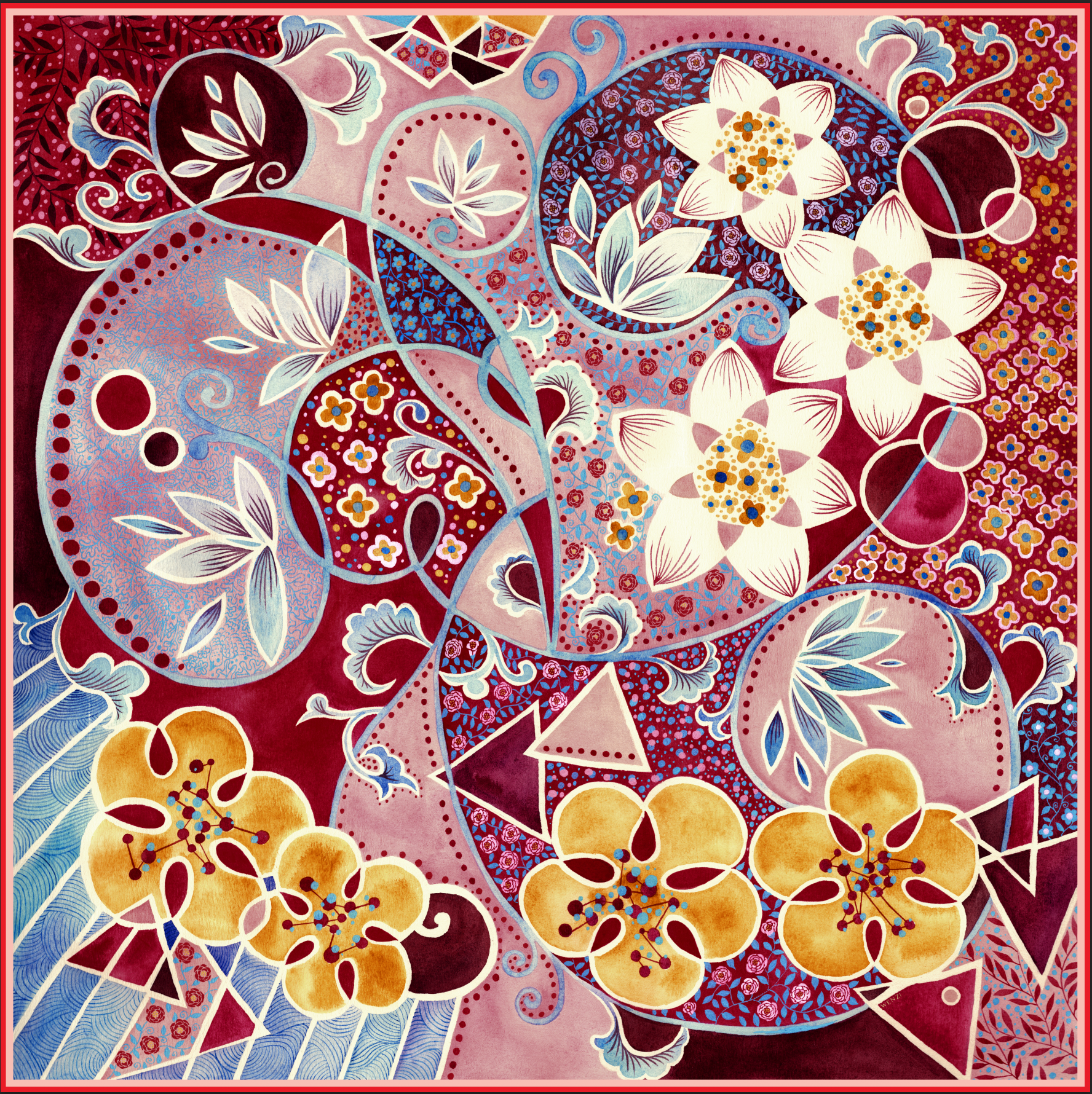 Rhythms of Bloom A｜ Designer Silk Scarf | Heavyweight | Double Sided