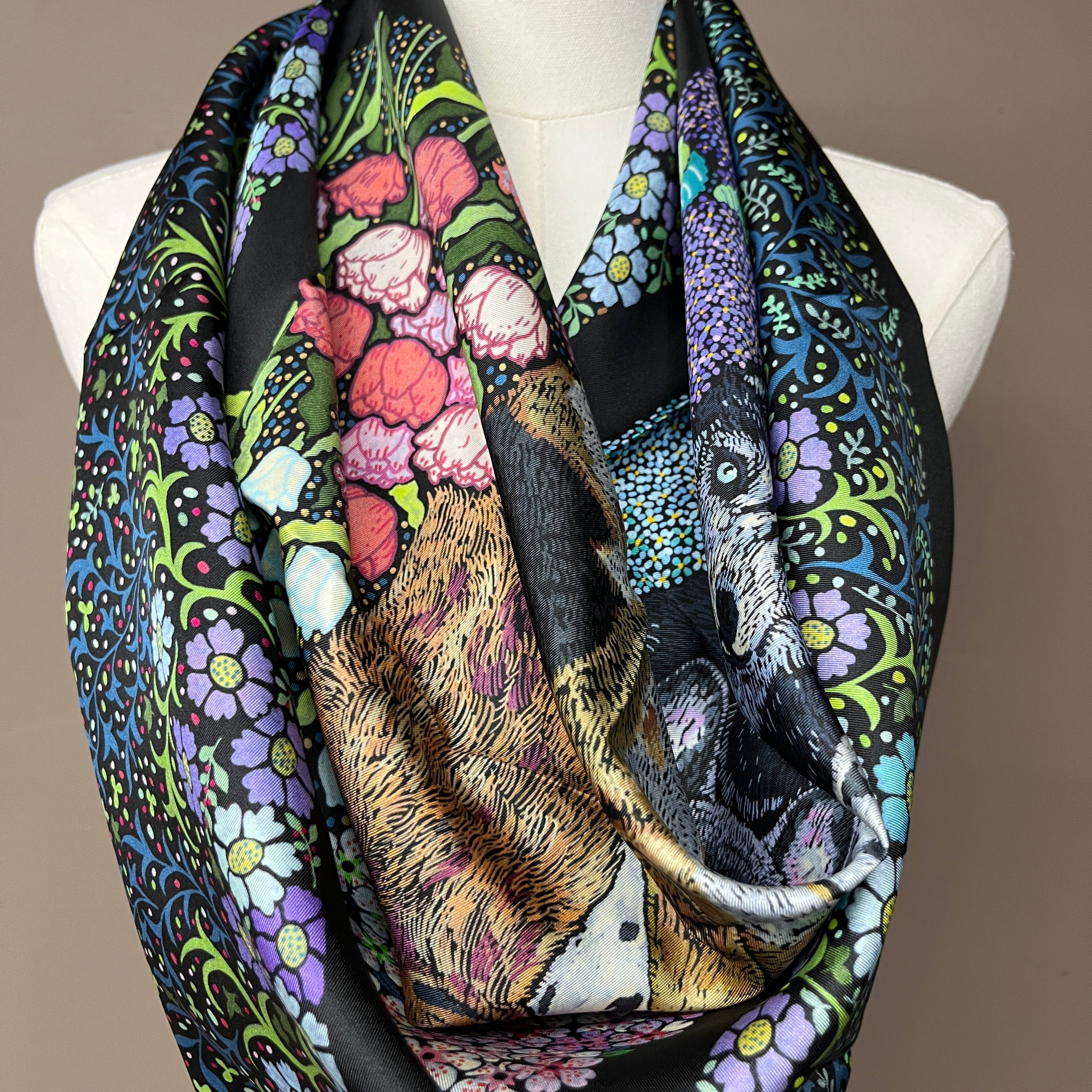 Whiskered Court: The Canine Chapter｜ Designer Silk Scarf | Heavyweight | Double Sided