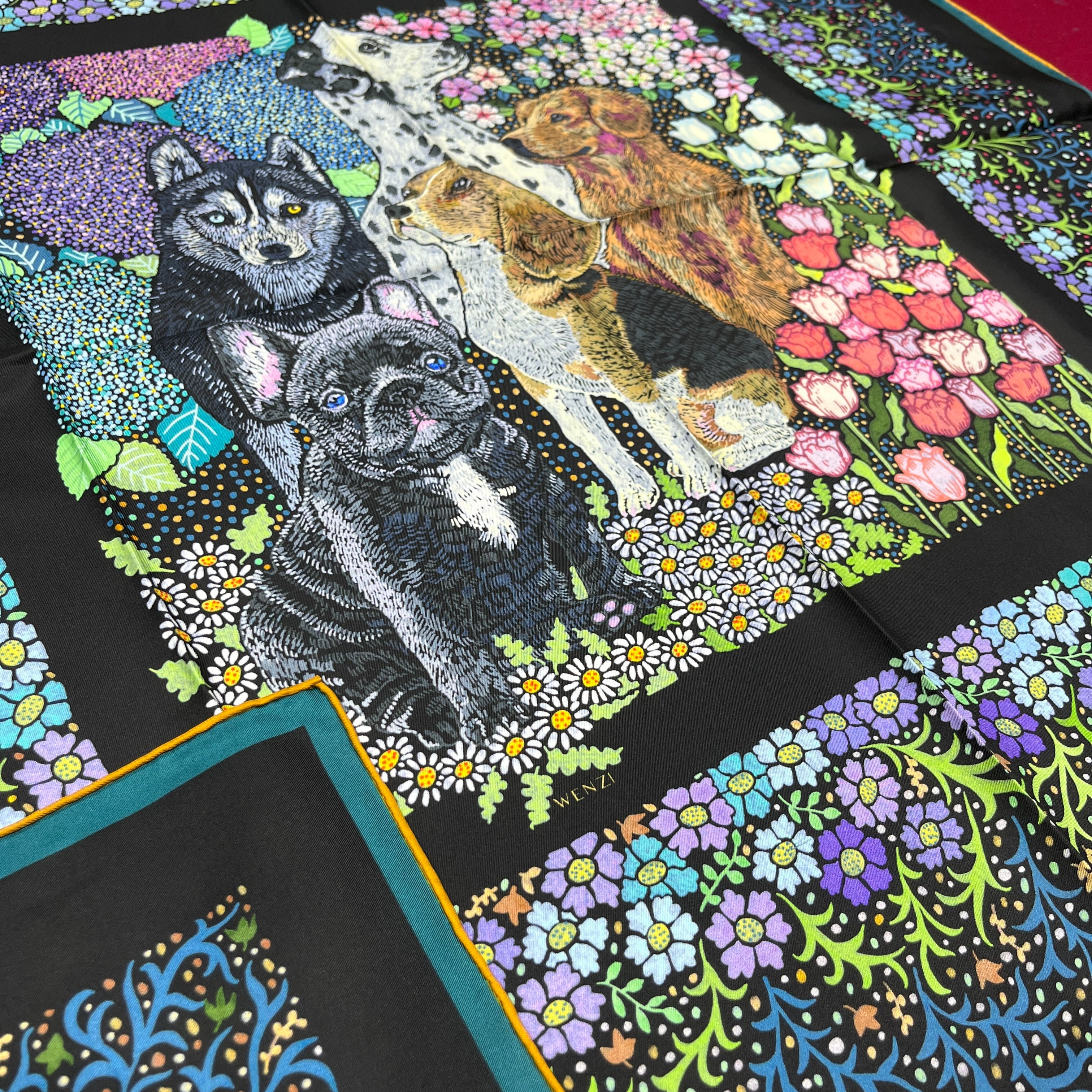 Whiskered Court: The Canine Chapter｜ Designer Silk Scarf | Heavyweight | Double Sided