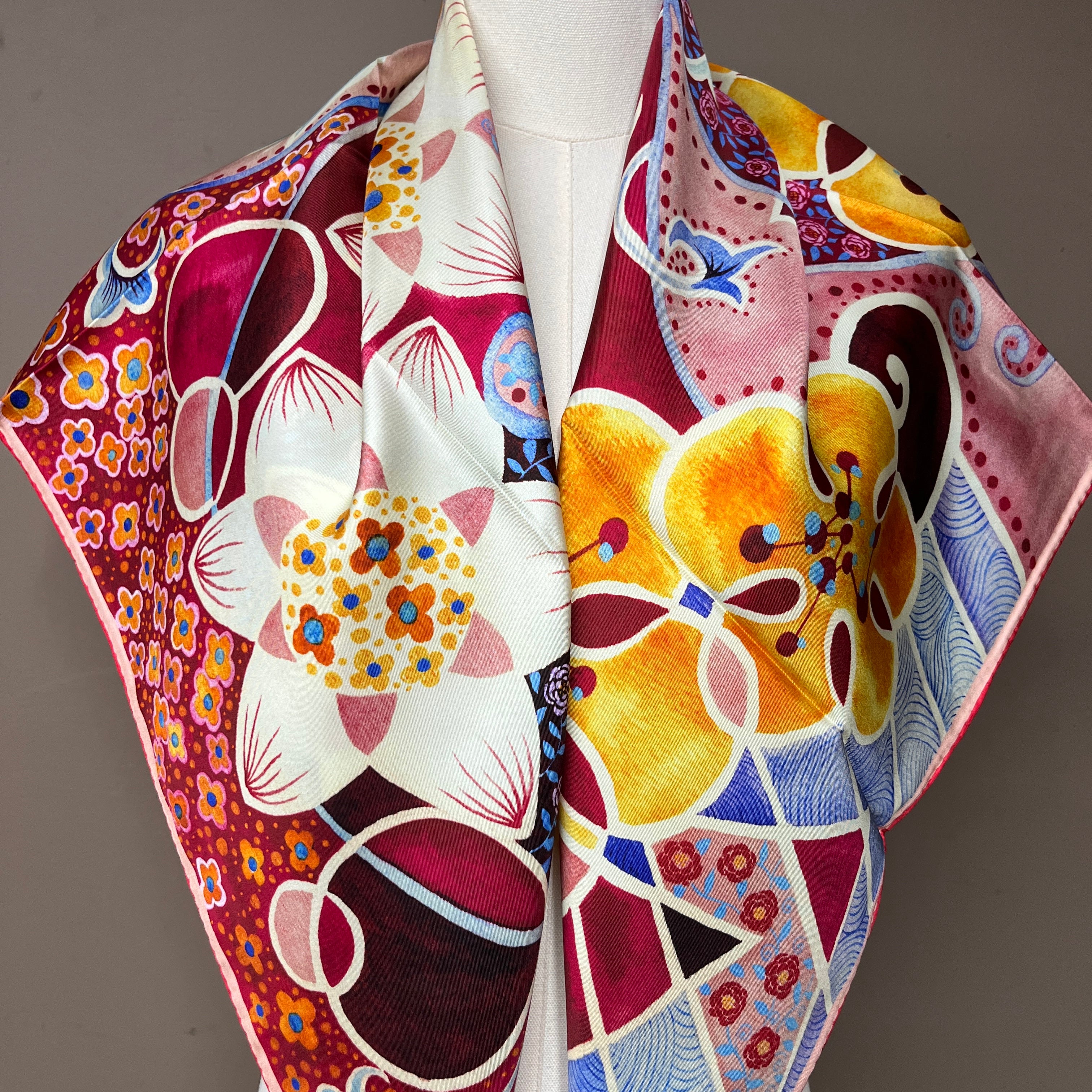 Rhythms of Bloom A｜ Designer Silk Scarf | Heavyweight | Double Sided