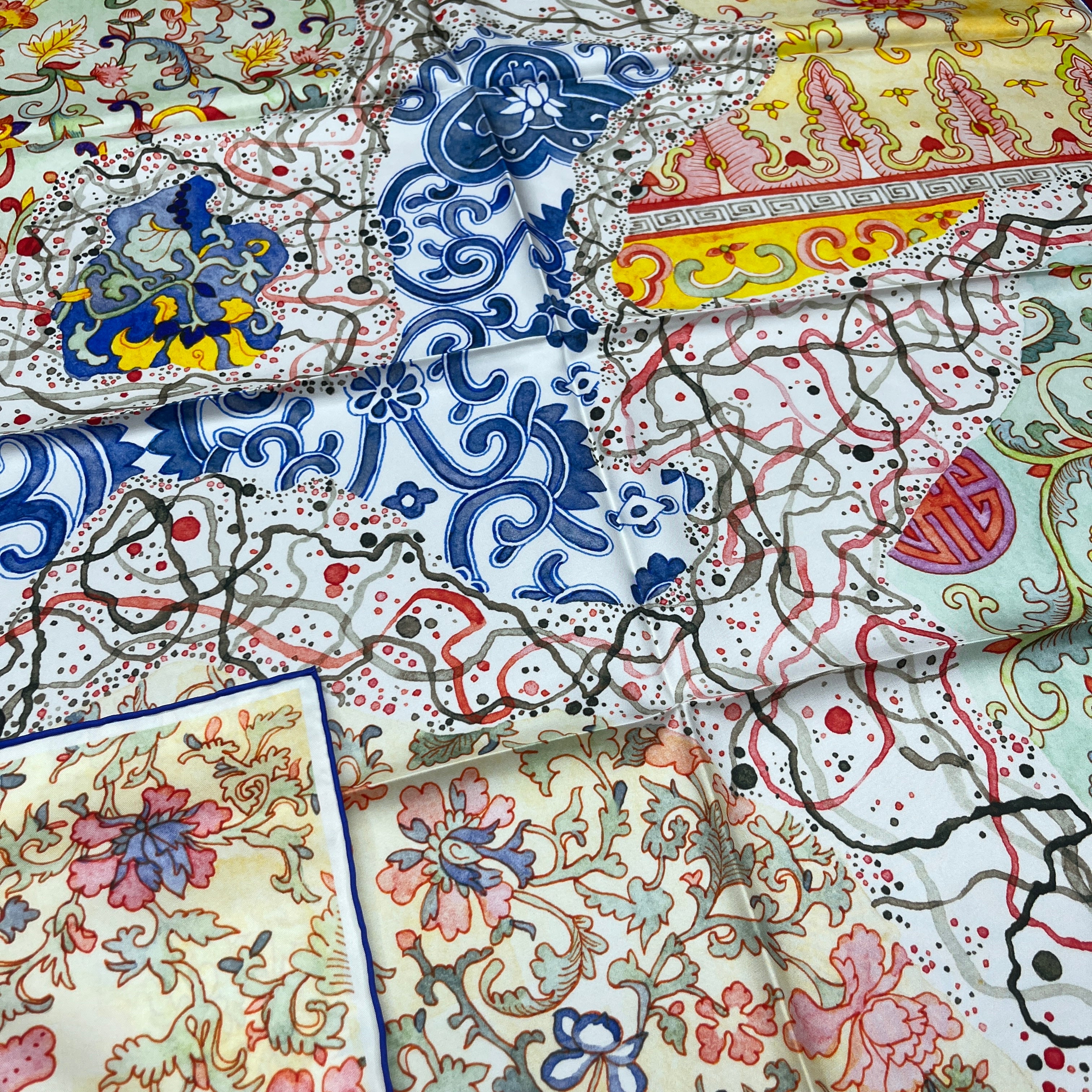 Porcelain ｜ Designer Silk Scarf | Heavyweight | Double Sided