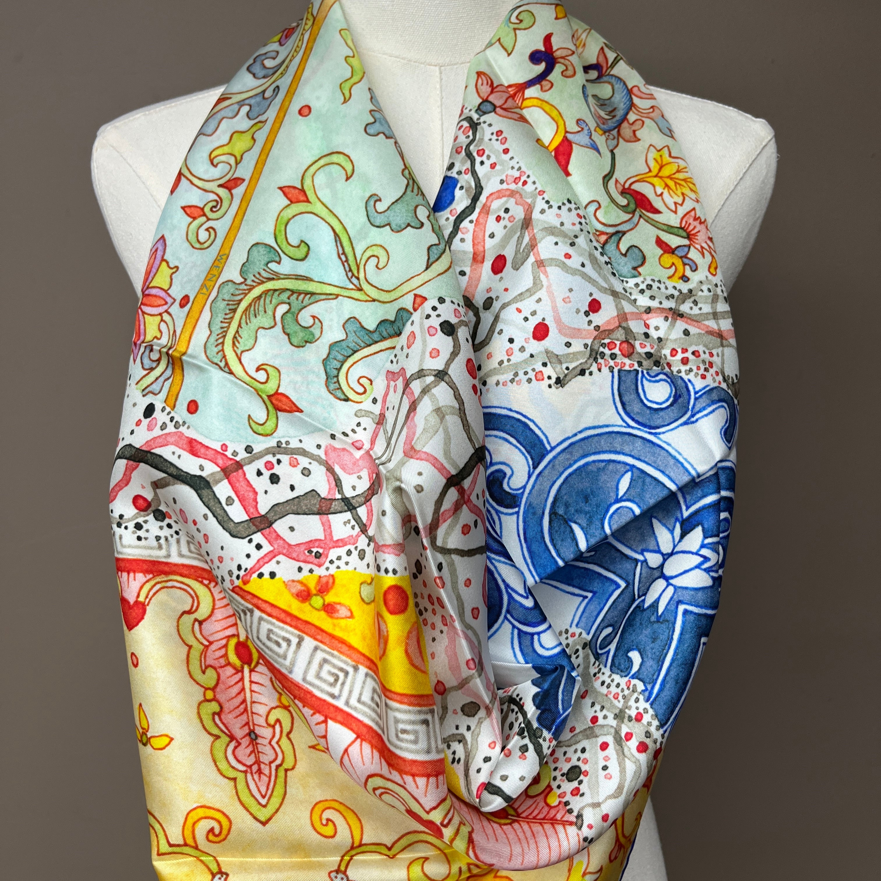 Porcelain ｜ Designer Silk Scarf | Heavyweight | Double Sided
