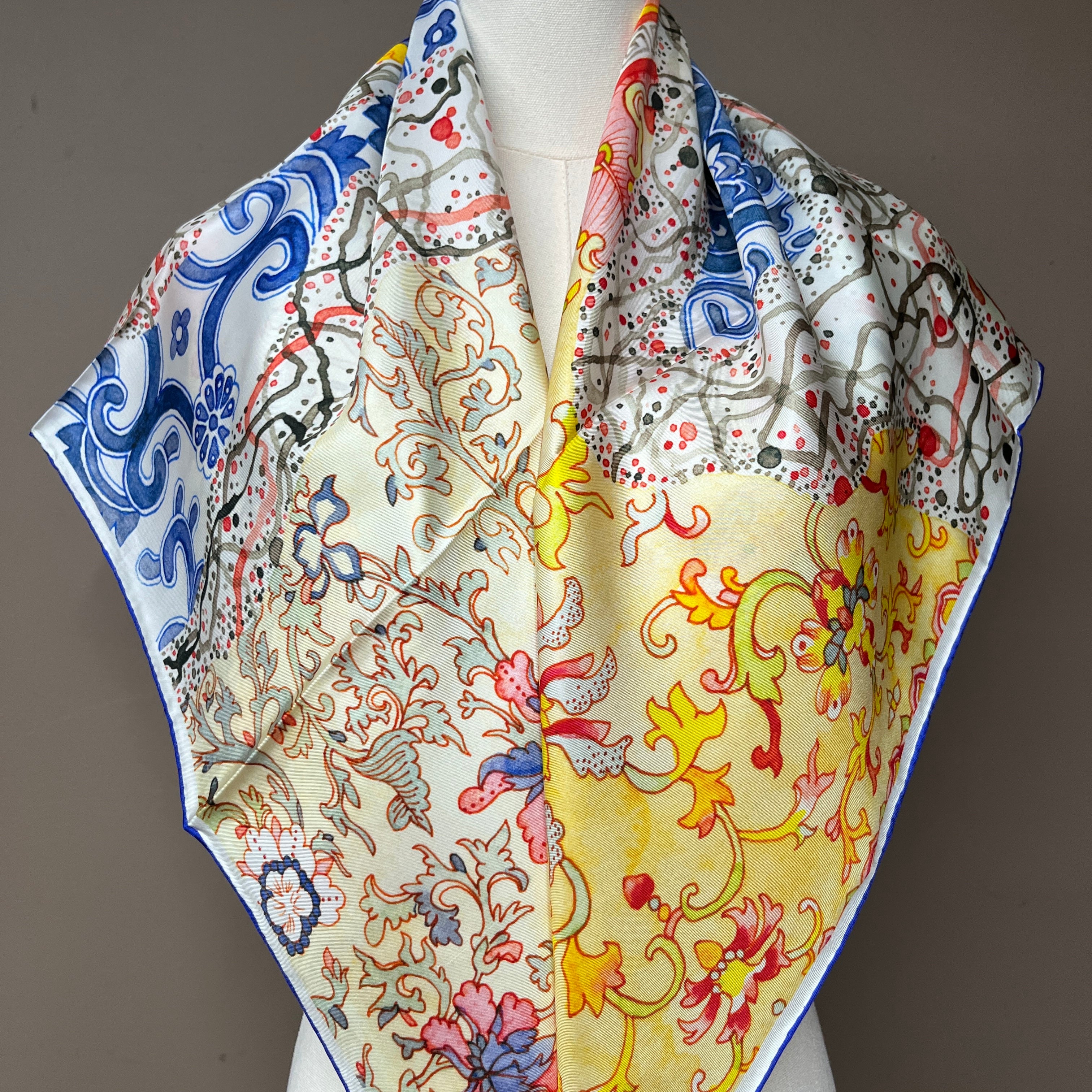 Porcelain ｜ Designer Silk Scarf | Heavyweight | Double Sided